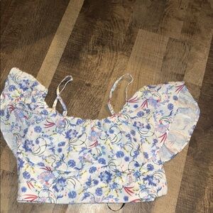 NWT Forever 21 Blue & White Floral Off-Shoulder Crop Top - Size M"